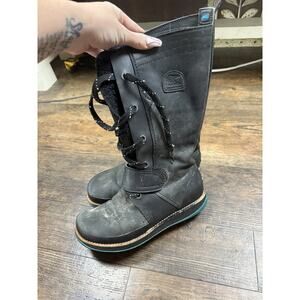 Sorel Liftline Tall Winter Black Leather Lace Up Winter Insulated Boots Sz 7.5
